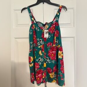 Torrid Green Floral Tie back Tank Top